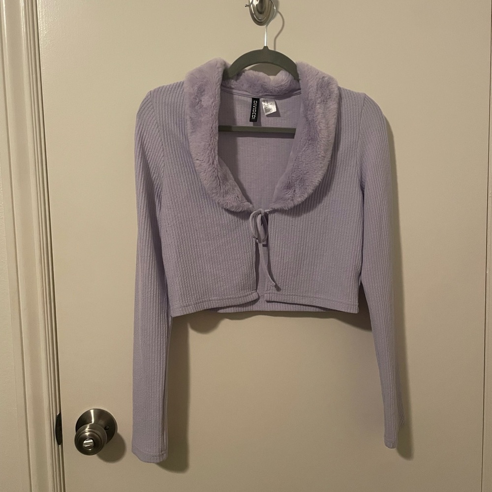 H&M Light Purple Cardigan with Faux Fur Trim
